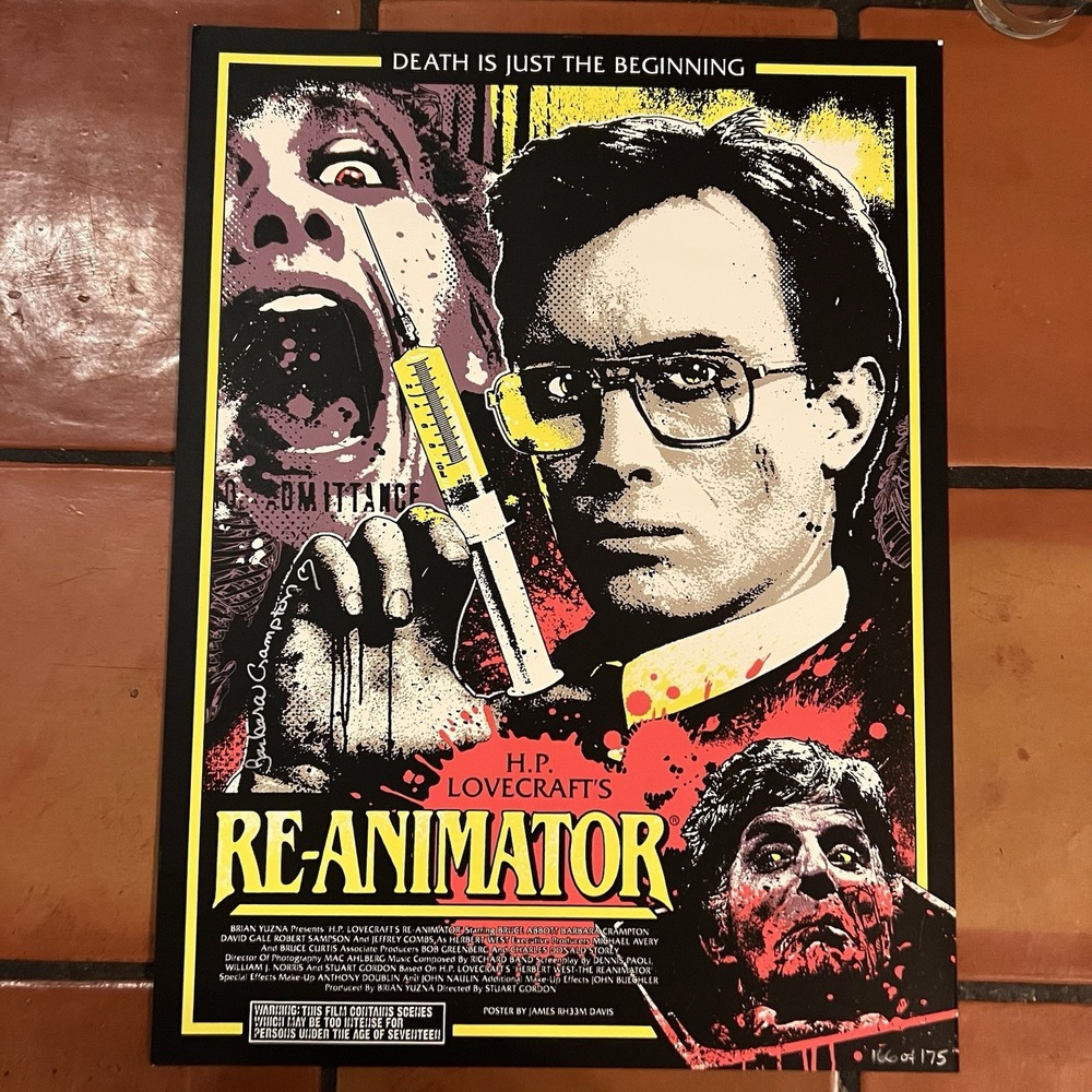 Re-Animator art print by James Rheem Davis signed by Barbara Crampton LE 175 GID